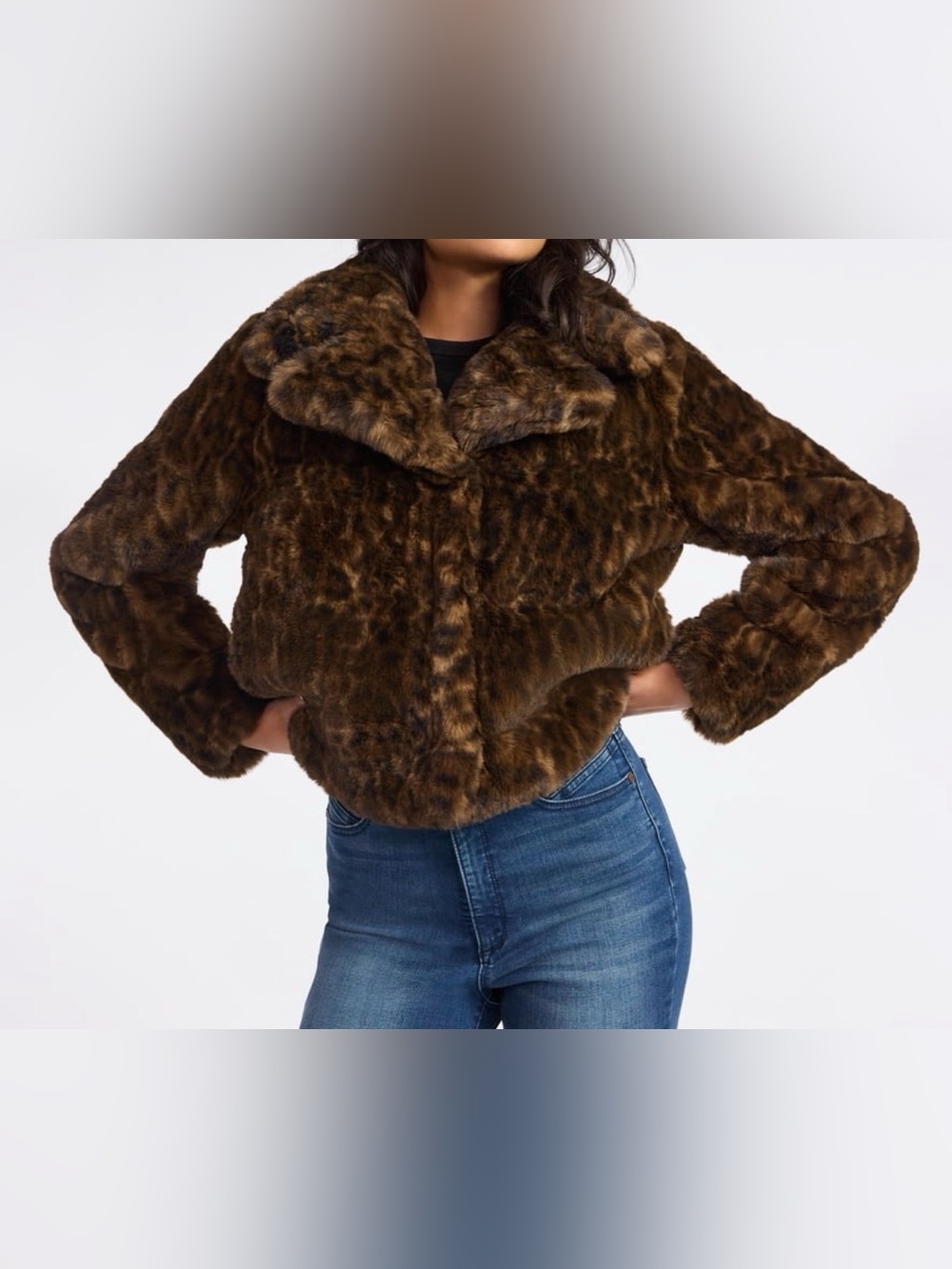 sofia by sofia vergara Brown Leopard Faux Fur Cropped Jacket